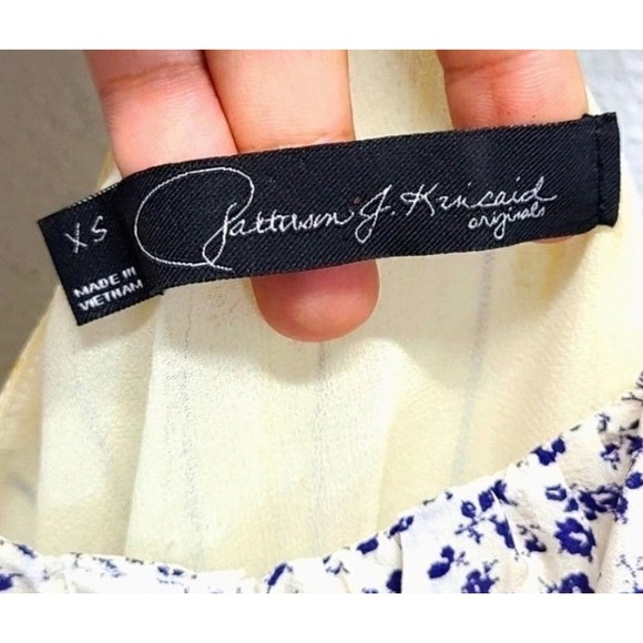 Patterson J Kincaid Striped Floral Ruffle Mini Dress XS Yellow Blue Sleeveless - Picture 4 of 5